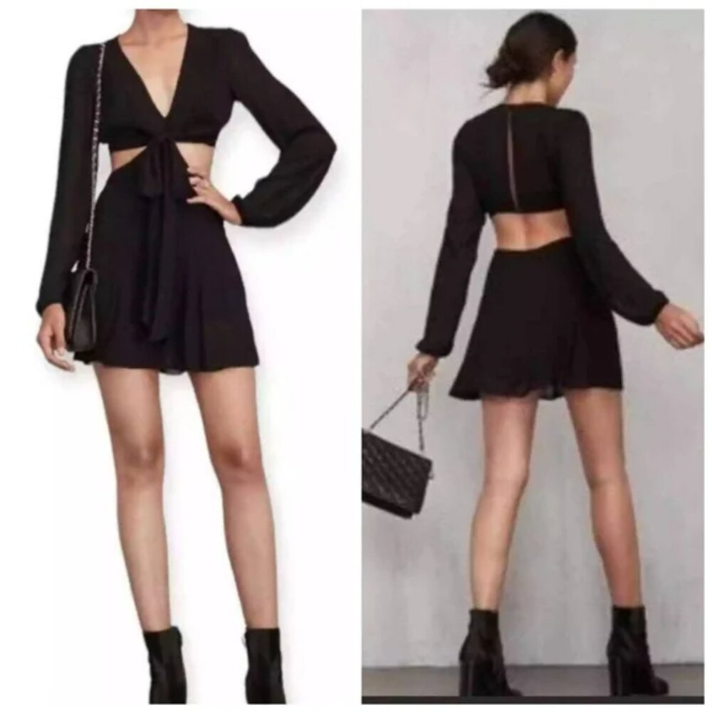 Reformation Robinson Cut-Out Wrap Dress in black